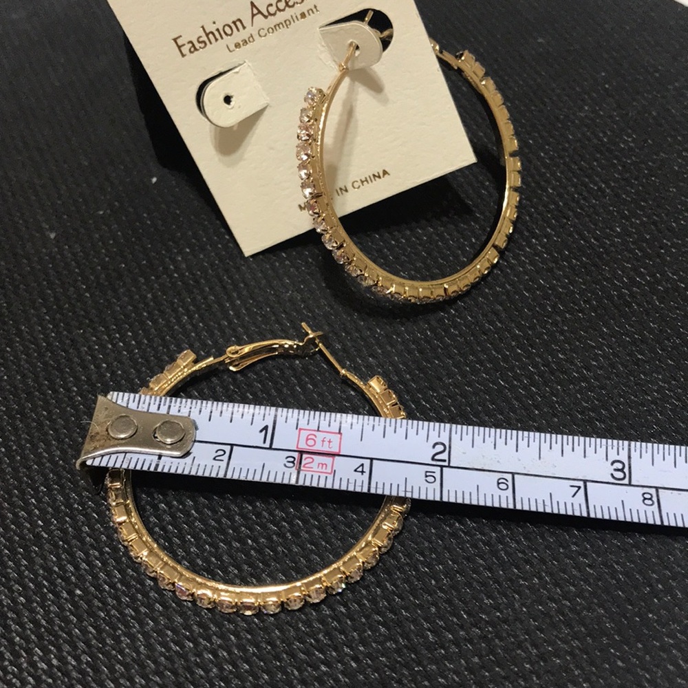 Fashion Gold Crystal Rhinestone Round Hoop - Picture 2 of 6